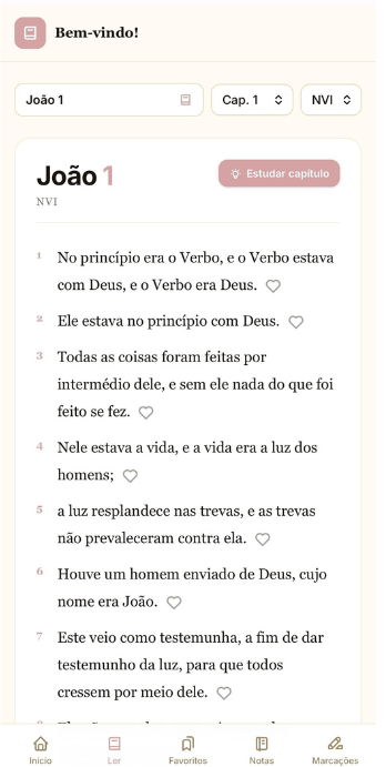 Leitura da Bíblia no aplicativo, capítulo de João 1