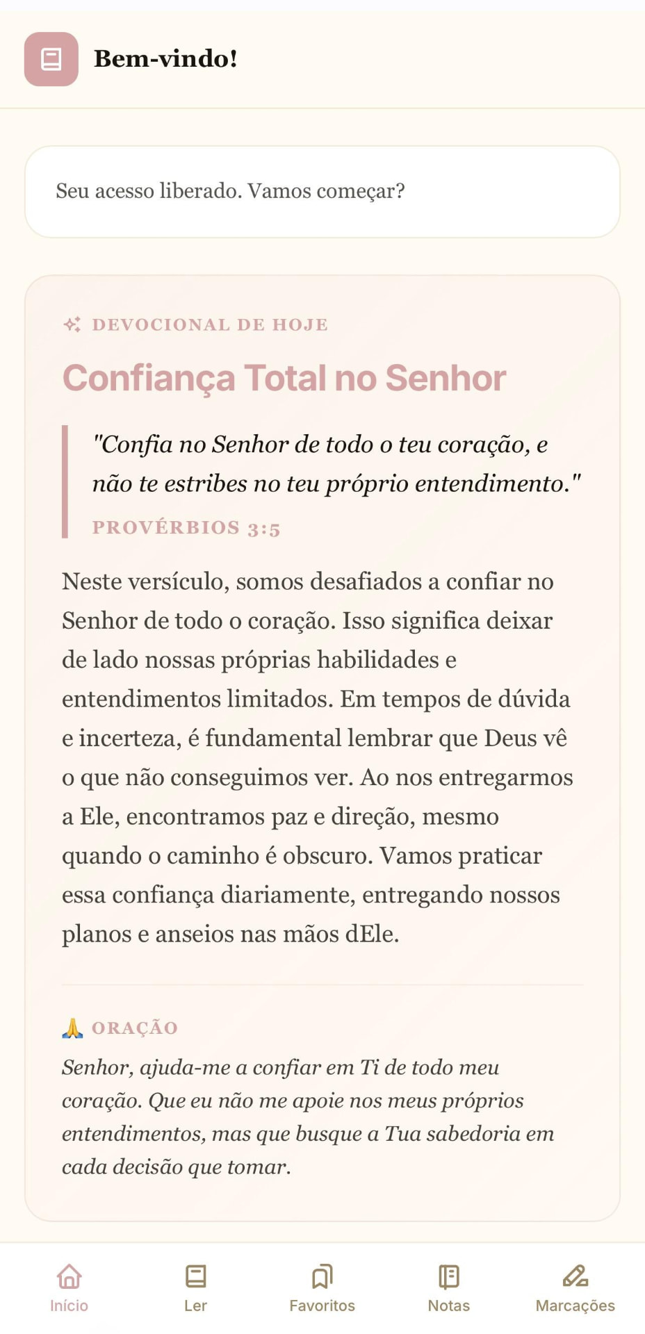Devocional do dia no aplicativo 5 Minutos com Deus